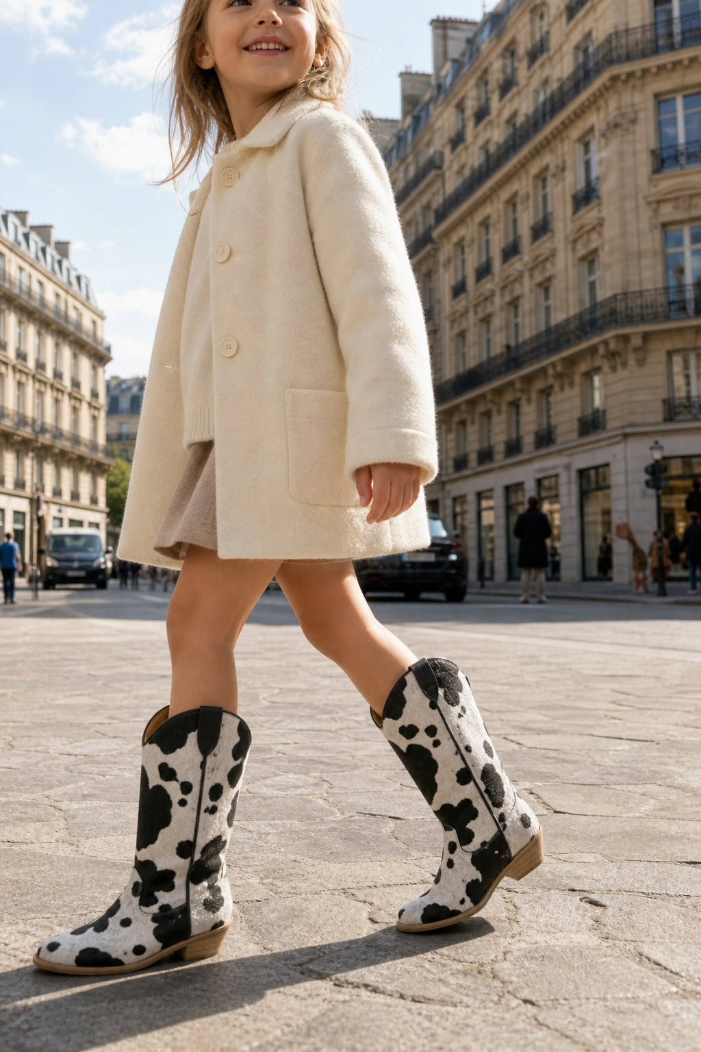 Bottes Santiags pour Enfant à Motif Vache Noir et Blanc – Image 3