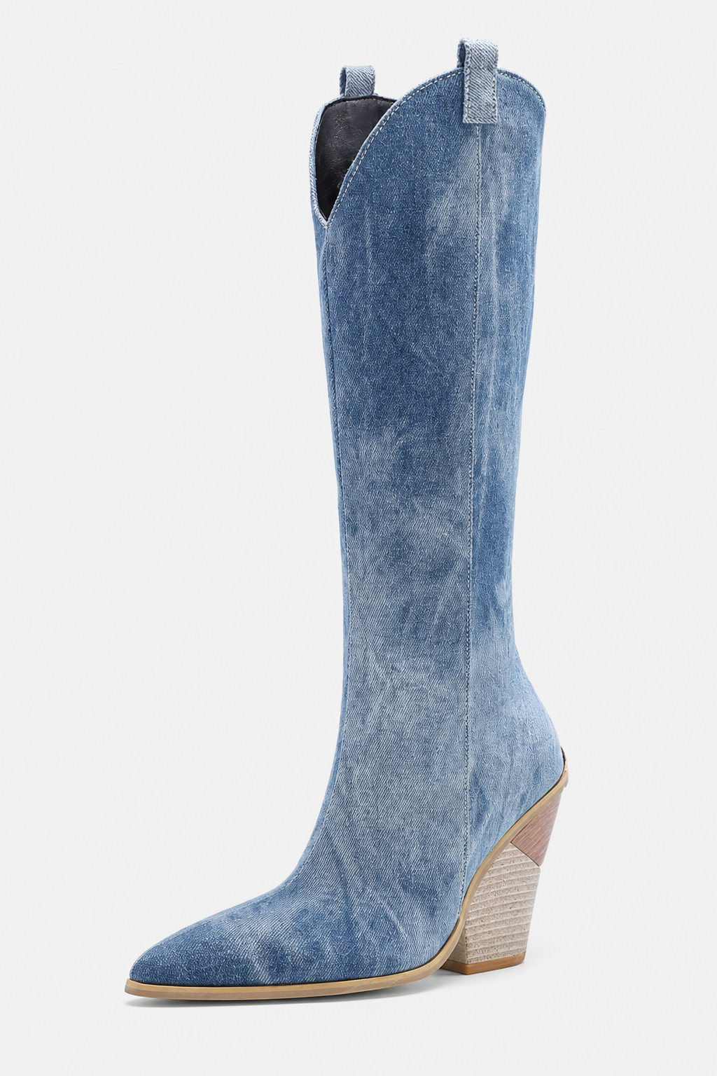 Bottes Santiags en Jean Bleu Lavé à Talon Compensé – Image 5