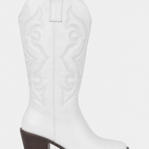 Bottes Santiags Blanches Mi-Mollet Brodées