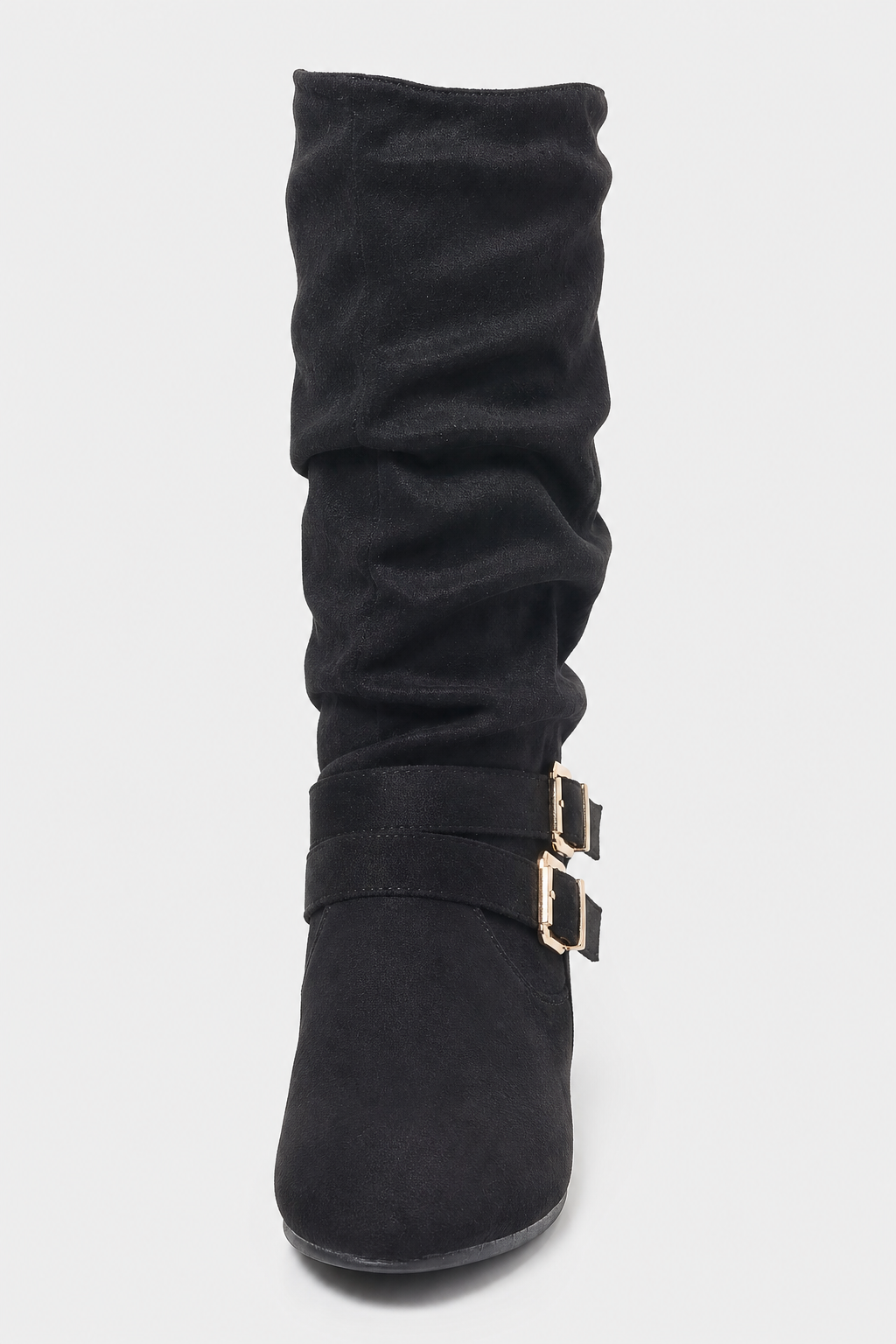Bottes sans Talon en Effet Daim Noir Plissée à Boucles Dorées – Image 4