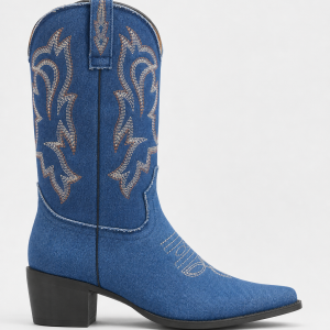 Bottes Santiags en Denim Bleu Brodé