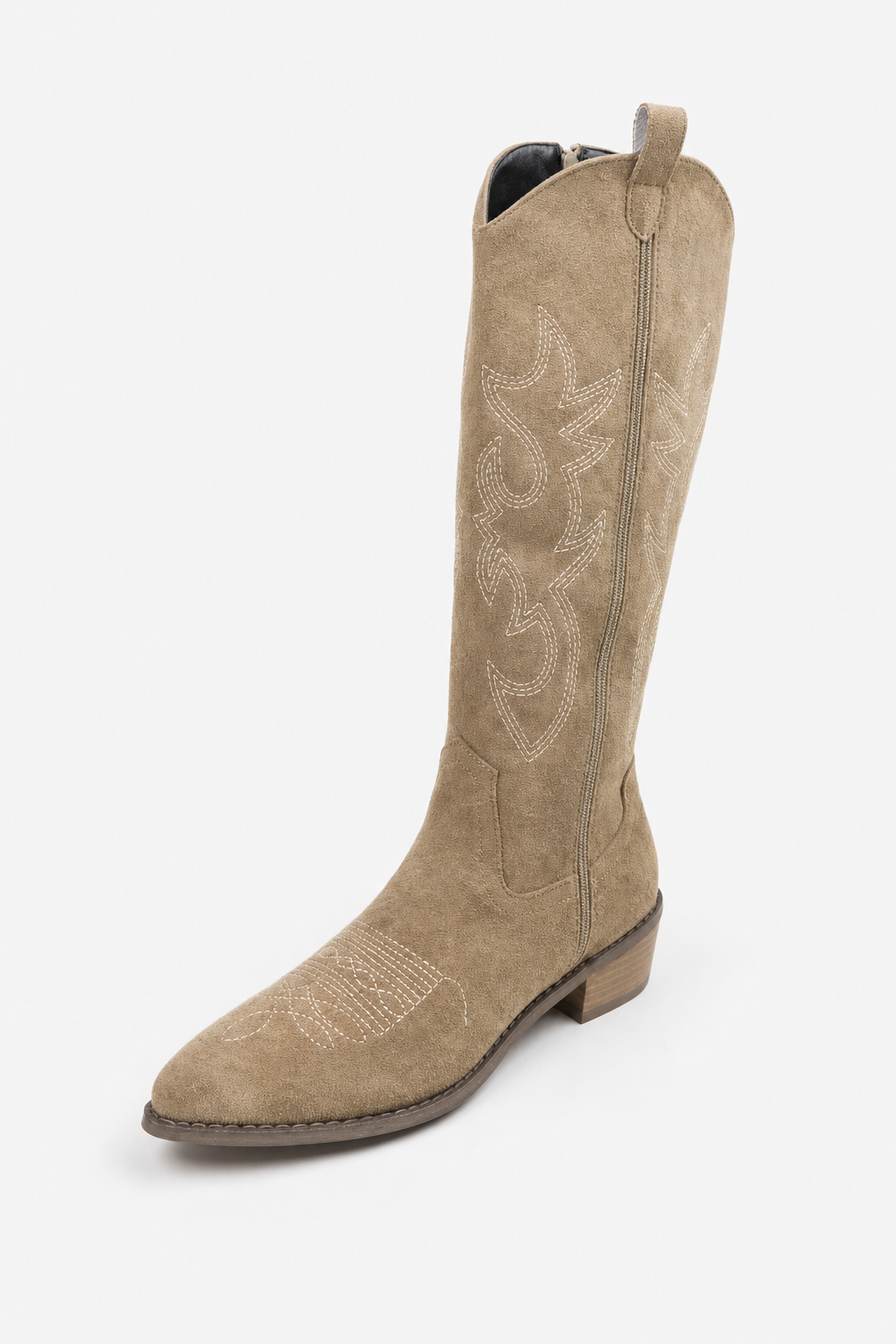 Santiags Hautes en Effet Daim Taupe Brodées – Image 5