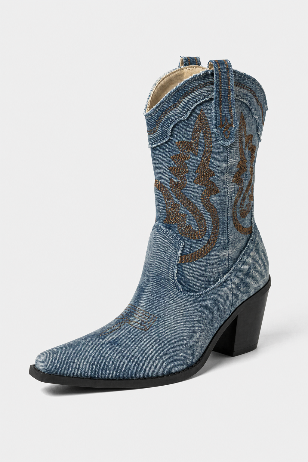 Bottines Santiags en Jean Délavé Brodées – Image 5
