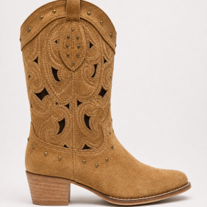 Bottes Santiags en Daim Camel Ajourées à Clous