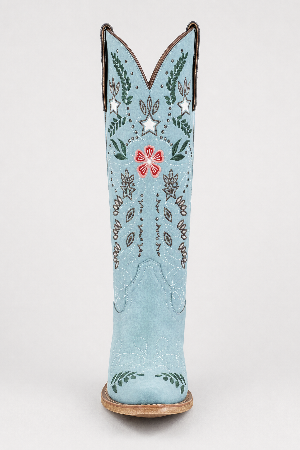 Bottes Santiags en Daim Bleu Ciel à Motifs Brodés – Image 4