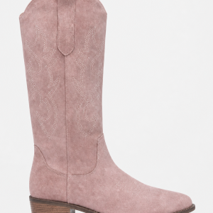 Bottes Santiags en Effet Daim Rose Pâle à Broderies