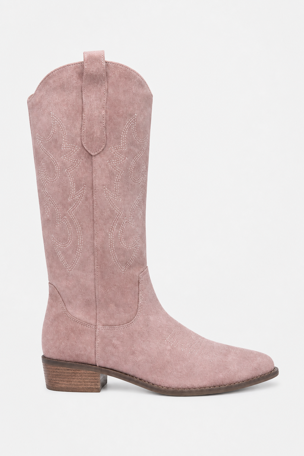 Bottes Santiags en Effet Daim Rose Pâle à Broderies