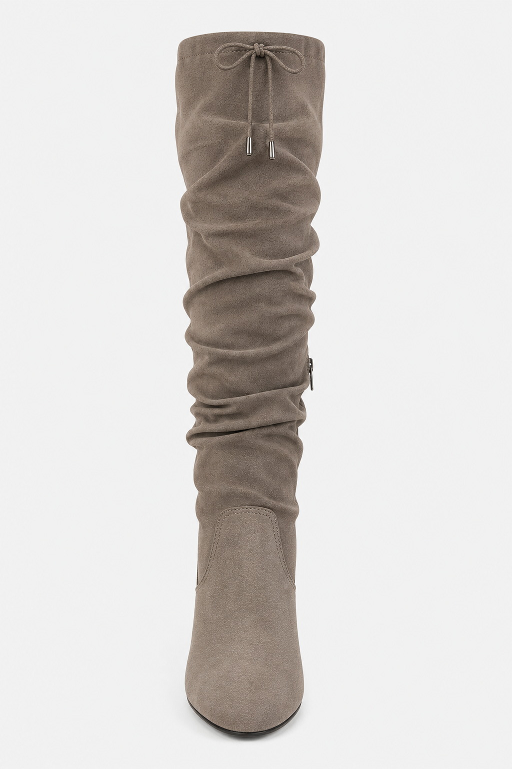 Bottes Cuissardes Froncées en Effet Daim Gris à Talon Bloc – Image 6
