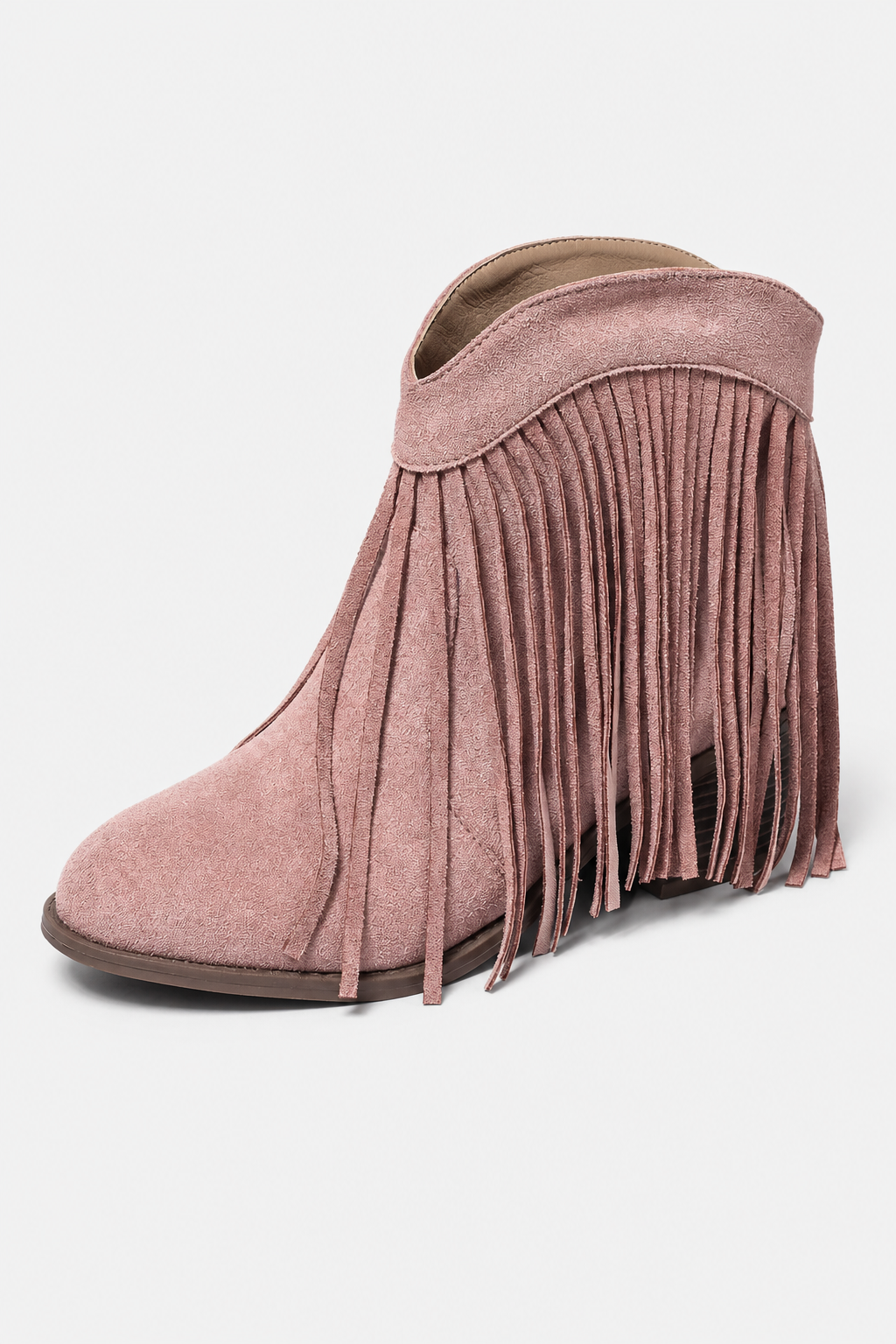 Bottines à Franges en Effet Daim Rose Poudré – Image 5