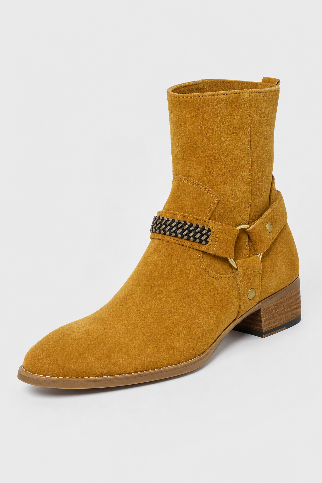 Bottines en Daim Jaune Ocre avec Chaîne et Talon Bloc – Image 5