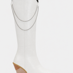Bottes Santiags Blanches Effet Croco à Chaînes