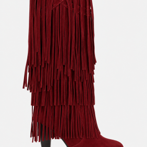 Bottes en Effet Daim Bordeaux à Franges et Talon Haut