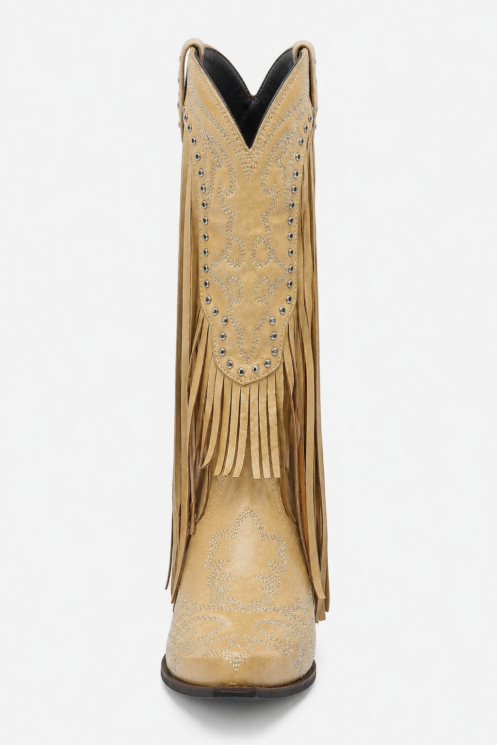Bottes Santiags en Effet Daim Beige à Franges et Clous – Image 4
