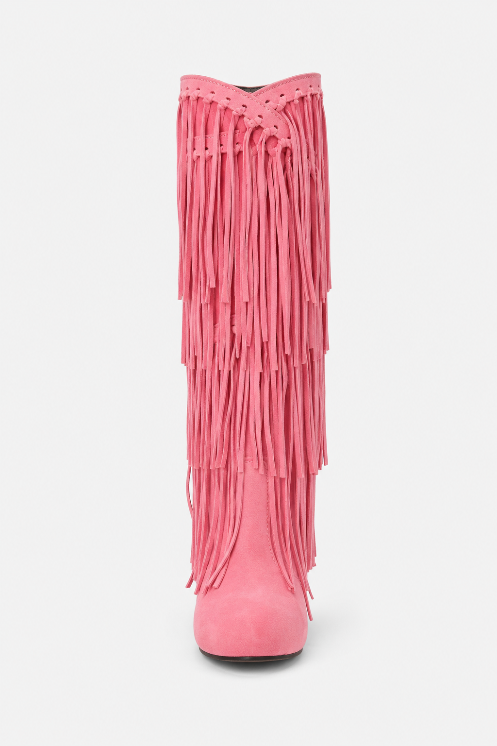 Bottes Montantes à Franges en Suédine Rose Vif – Image 4
