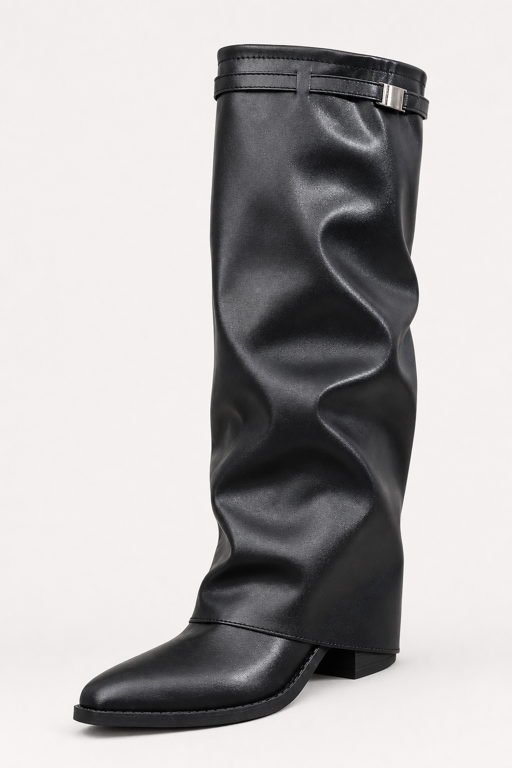 Bottes Plissées en Similicuir Noir à Bout Pointu – Image 5