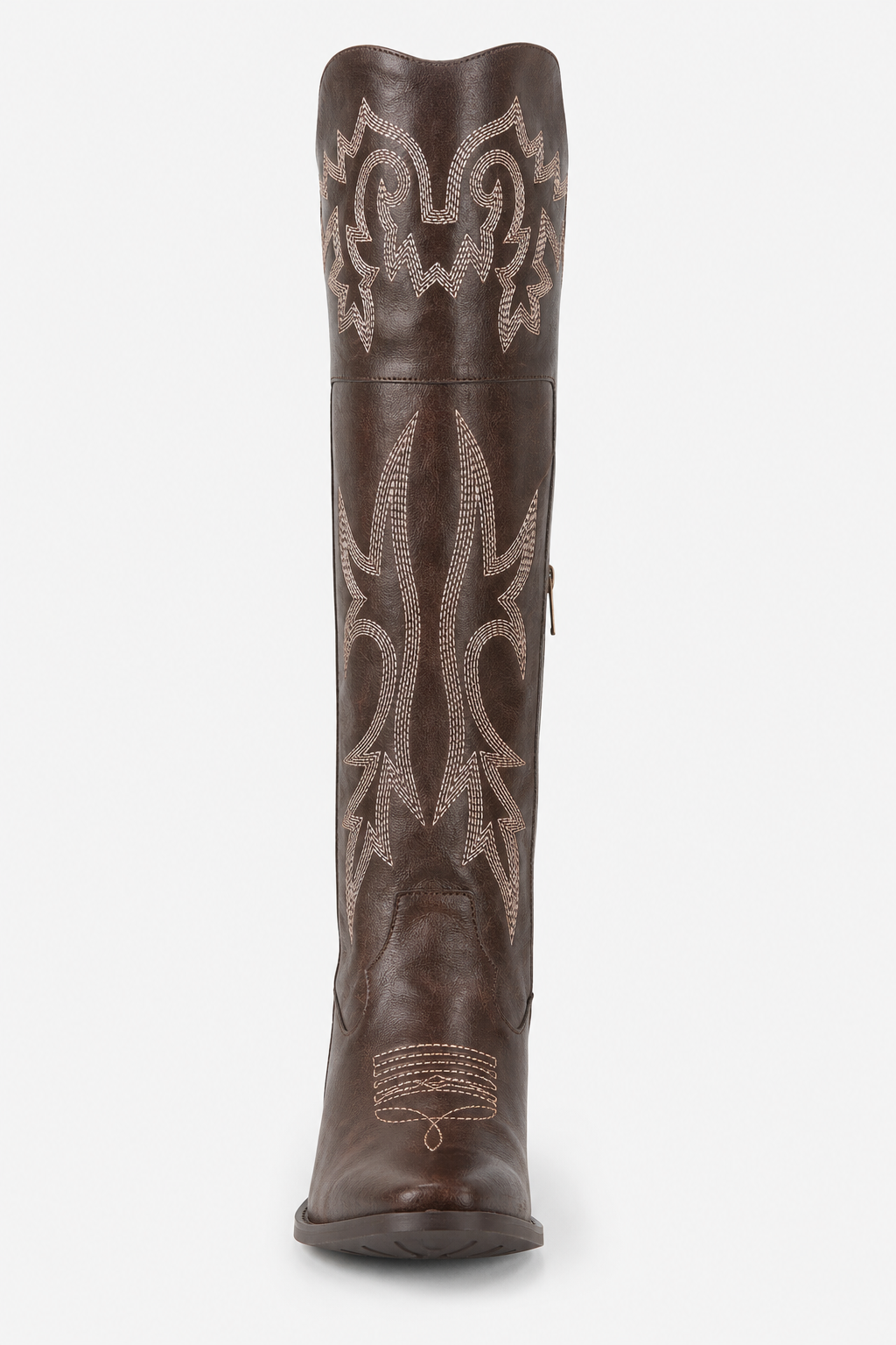 Bottes Santiags Hautes en Similicuir Marron Brodées – Image 4
