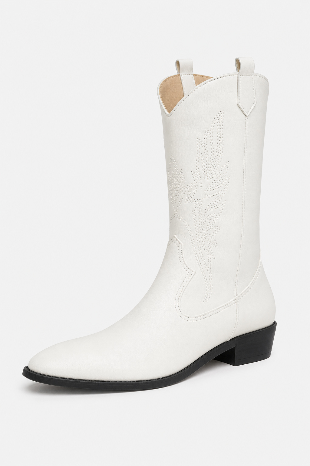 Bottes de Cowboy Blanches Mi-Mollet à Motifs Brodés – Image 5