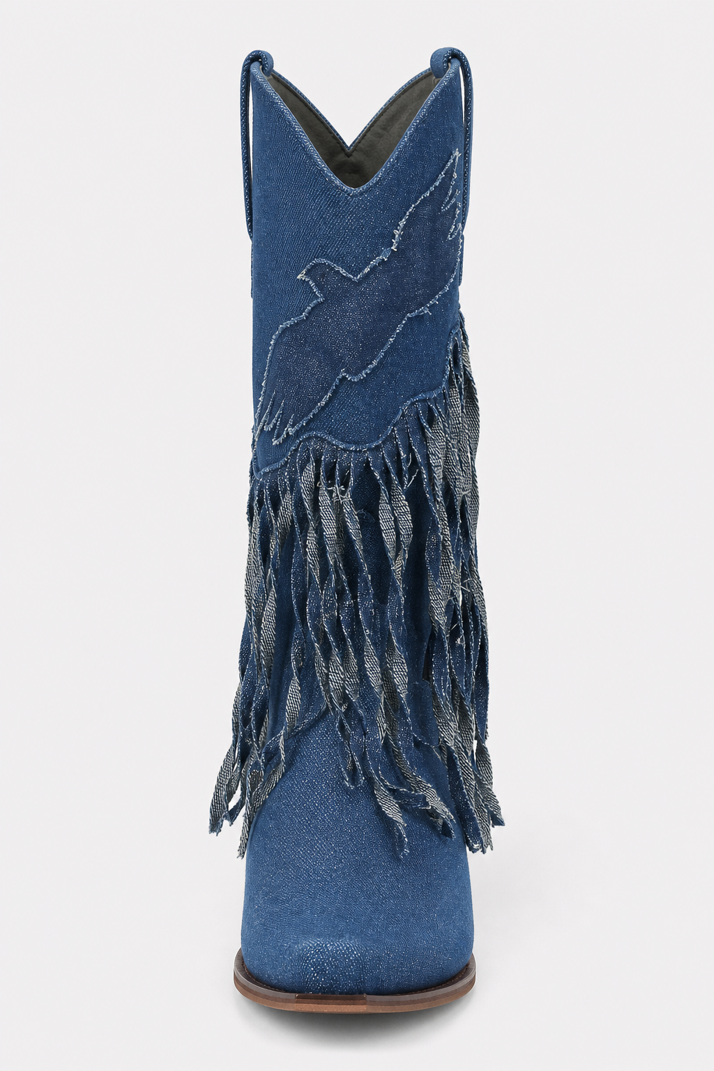 Bottes Country en Denim Bleu à Ailes Brodées et Franges – Image 4