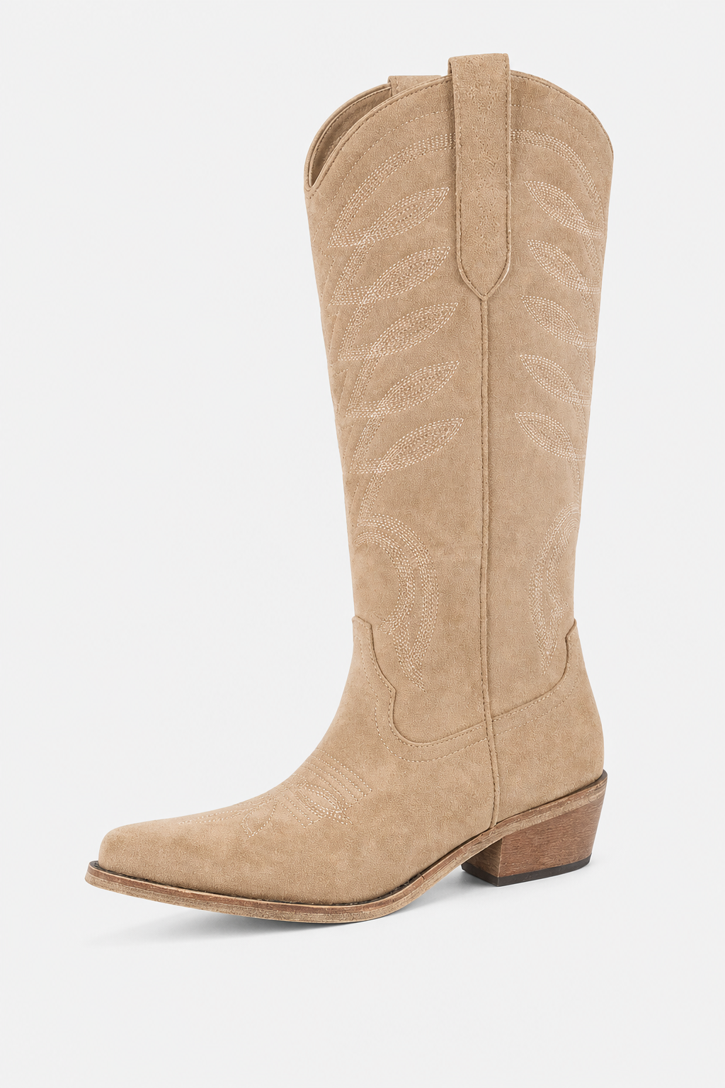 Bottes de Cowboy Hautes en Effet Daim Beige Brodées Premium – Image 5