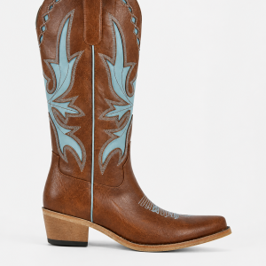 Bottes Santiags Marron à Motifs Ailés Bleu Ciel