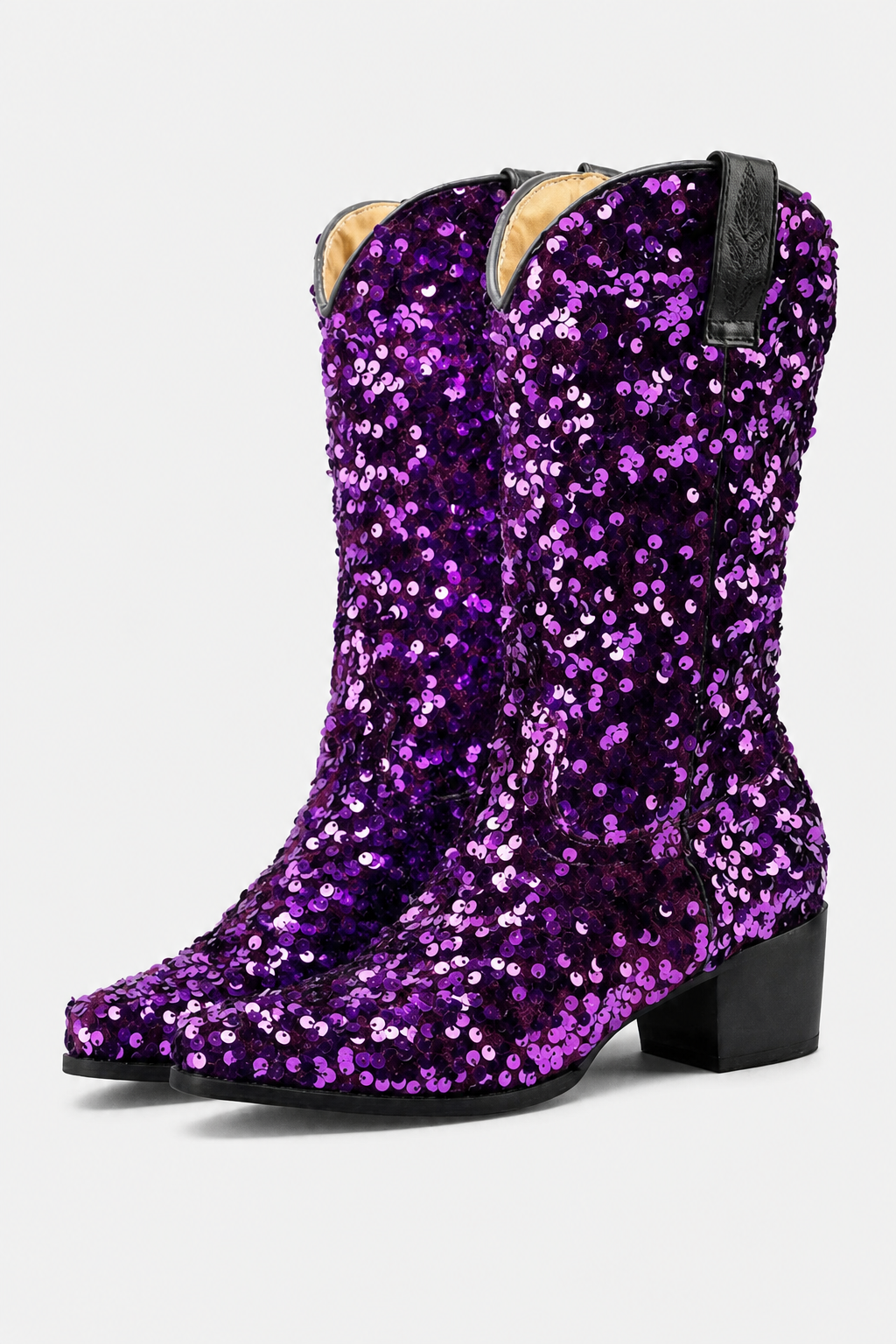 Bottes Santiags Mi-Mollet à Paillettes Violettes – Image 5