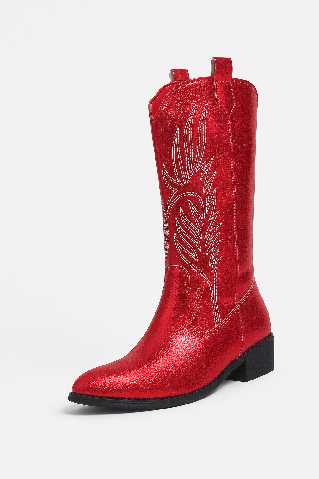 Bottes Santiags Rouge Métallisé avec Broderies Ailées – Image 5