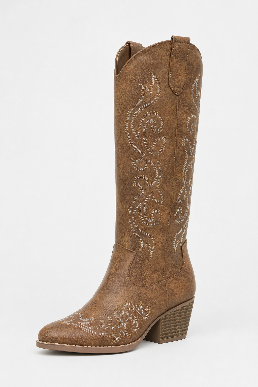 Bottes Santiags Marron en Similicuir à Broderies Blanches – Image 5