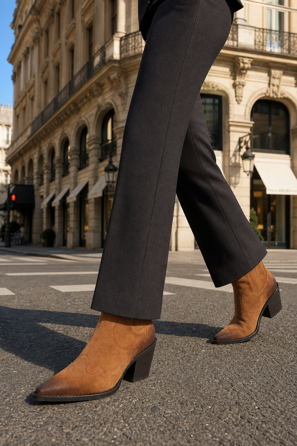Bottines Santiag en Daim Fauve à Bout Pointu Ombré – Image 3
