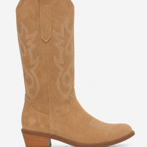 Bottes Santiags en Effet Daim Camel à Motifs Brodés