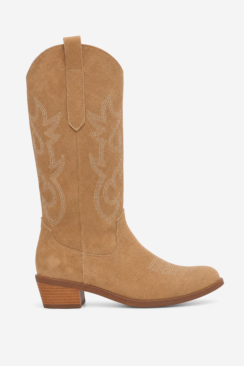 Bottes Santiags en Effet Daim Camel à Motifs Brodés