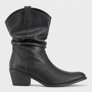 Bottines Cowgirl Noires en Similicuir Froncées