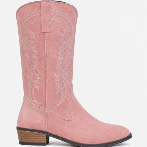 Bottes Santiags en Effet Daim Rose à Broderies