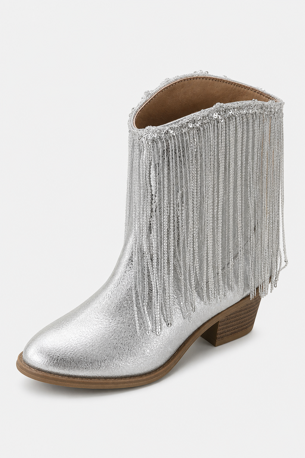 Bottines Argentées à Franges de Paillettes et Talon Carré – Image 5