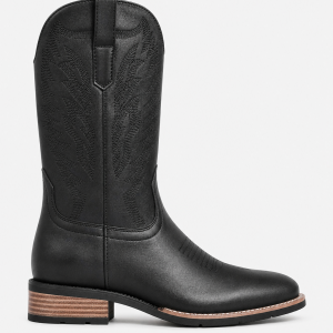 Bottes Santiags en Similicuir Noir à Bout Carré Brodées