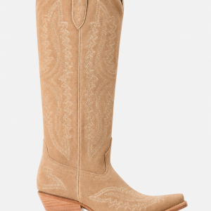 Bottes Santiags Hautes en Effet Daim Beige Brodé