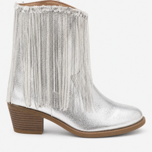 Bottines Argentées à Franges de Paillettes et Talon Carré