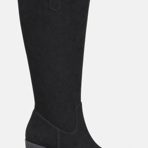 Bottes Santiags Hautes en Daim Noir à Bout Pointu