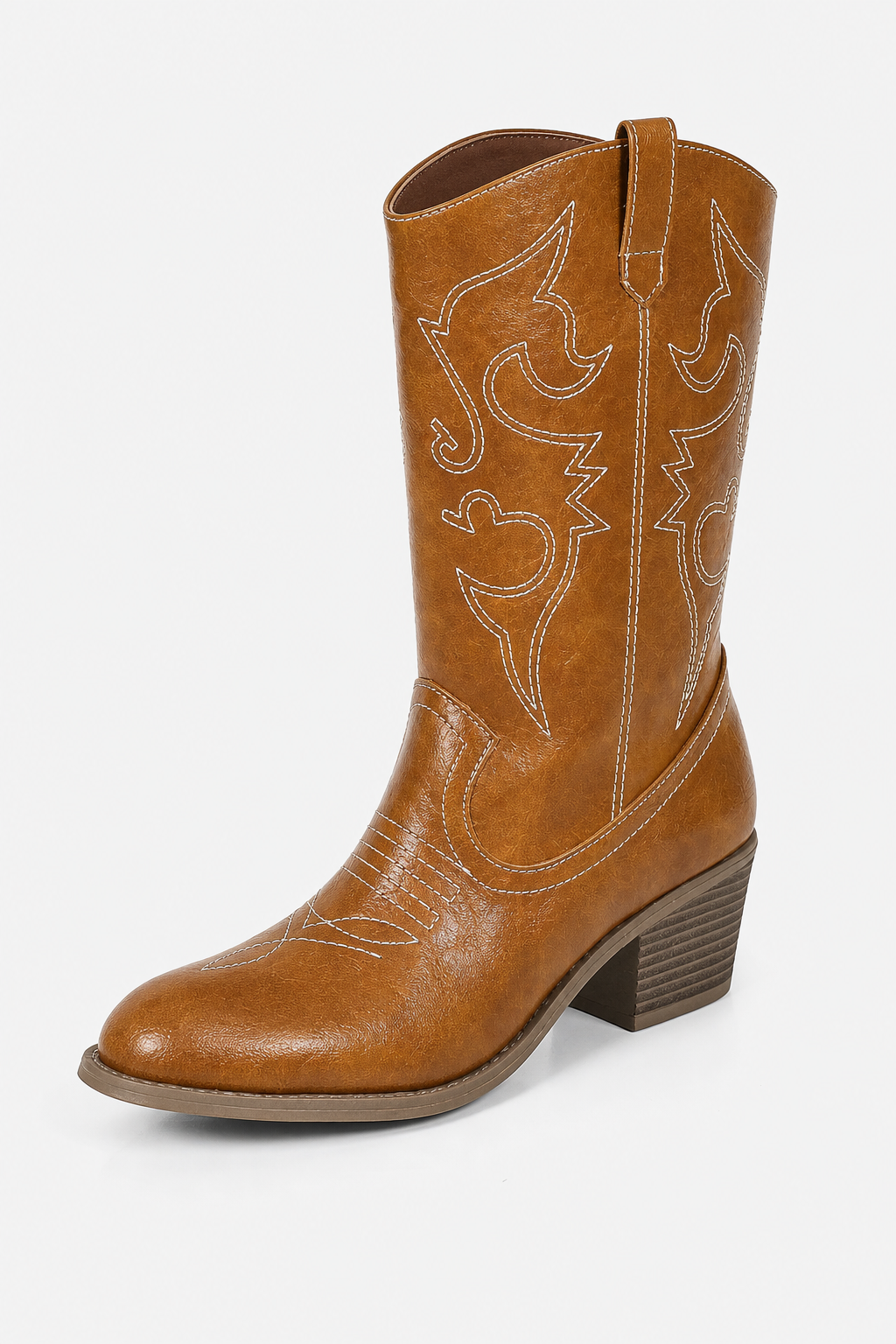 Bottes Santiags Camel à Motifs Brodés Blancs – Image 5
