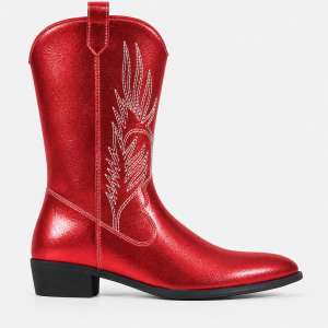 Bottes Santiags Rouge Métallisé avec Broderies Ailées