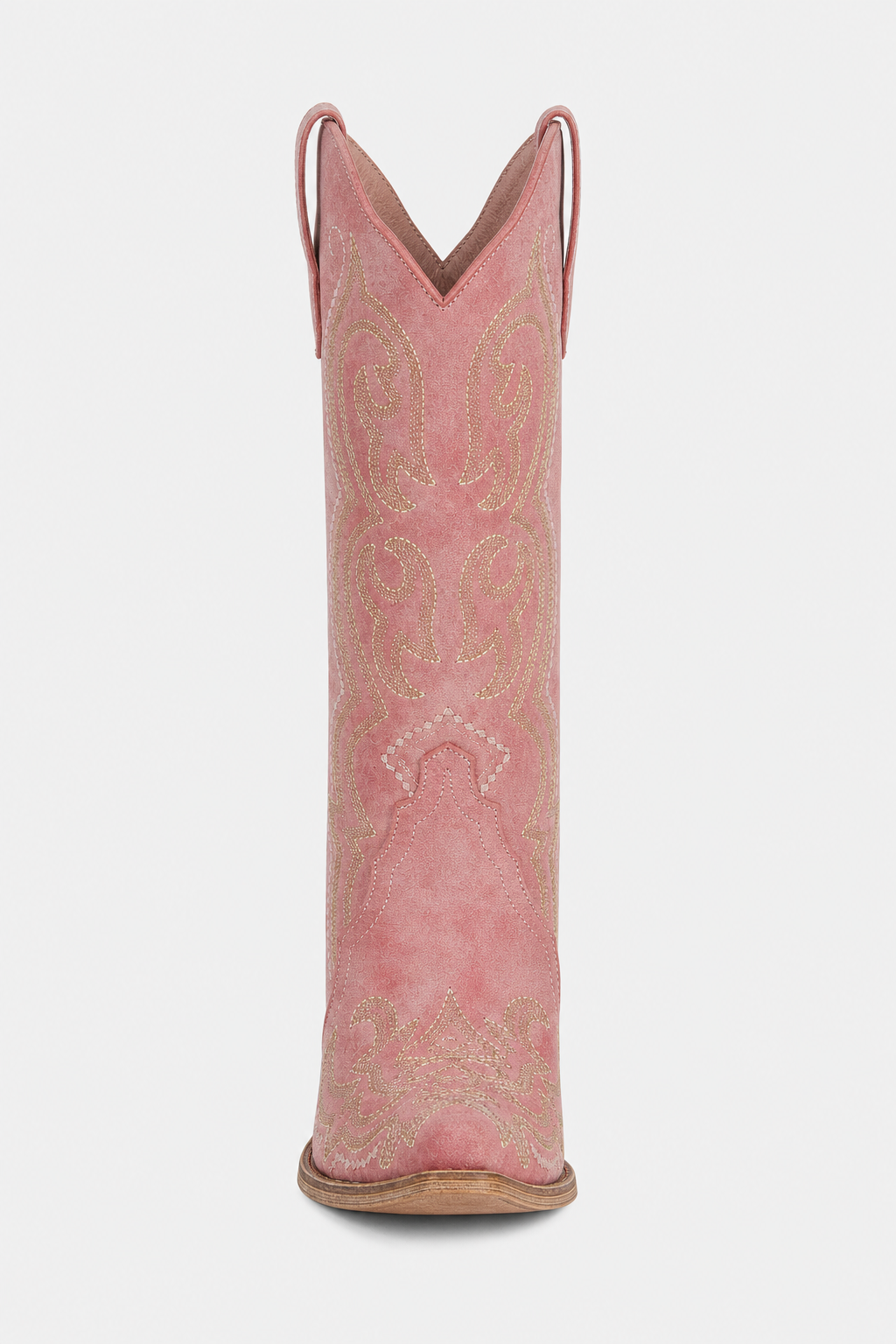 Santiags Hautes en Effet Daim Rose Fumé à Broderies Or – Image 4