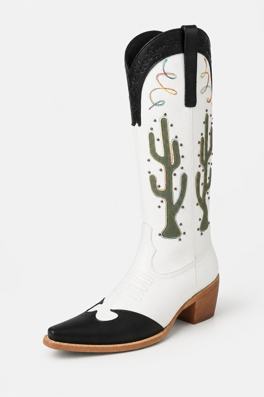 Bottes Santiags Blanches et Noires à Motifs Cactus – Image 5