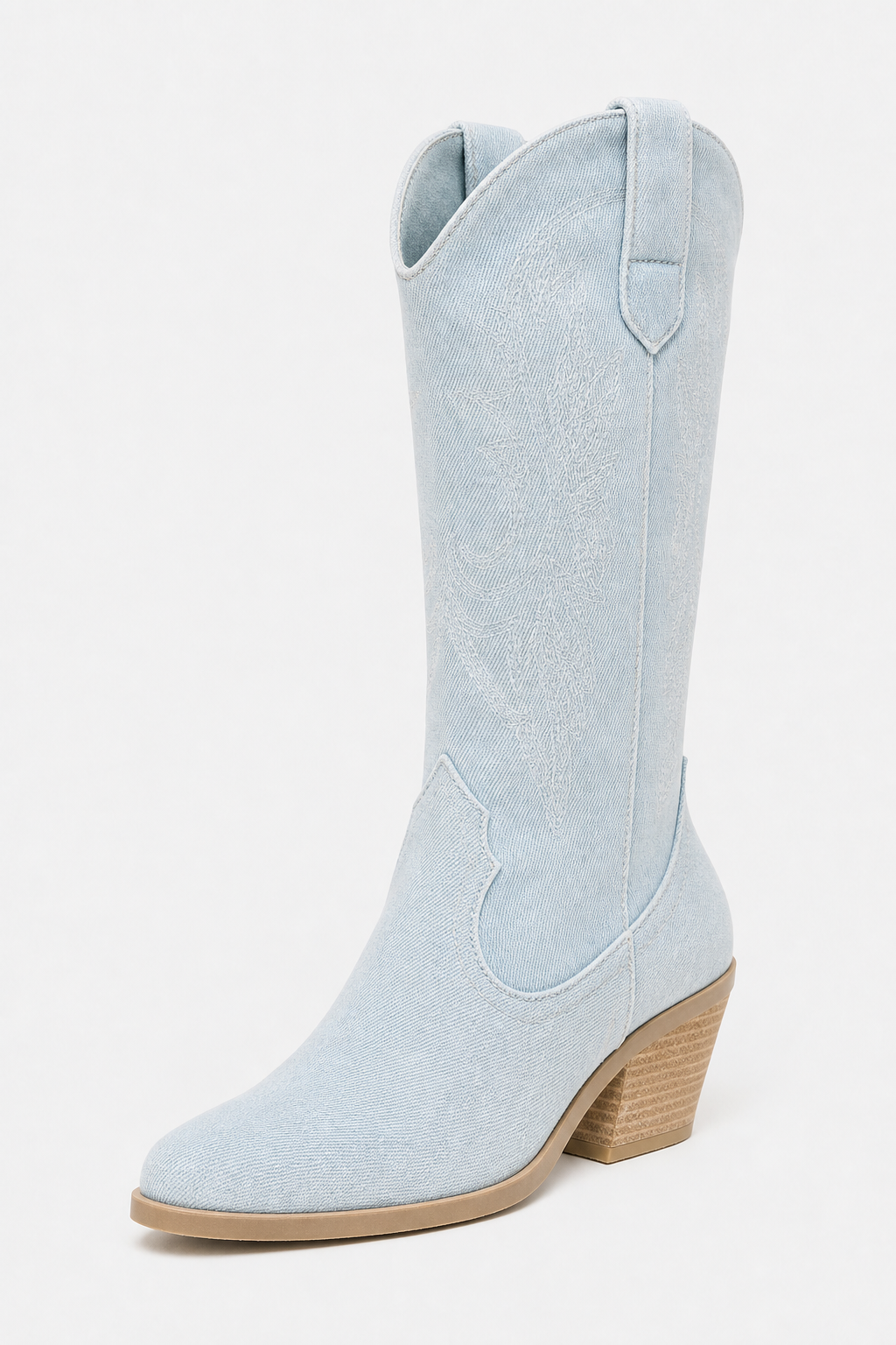 Bottes Santiags en Denim Bleu Clair Brodé à Talon 5cm – Image 5