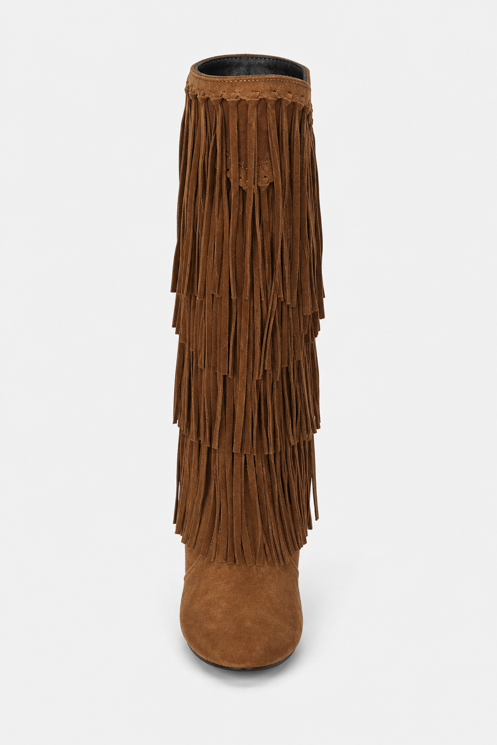 Bottes Cavalières en Effet Daim Marron à Franges – Image 4