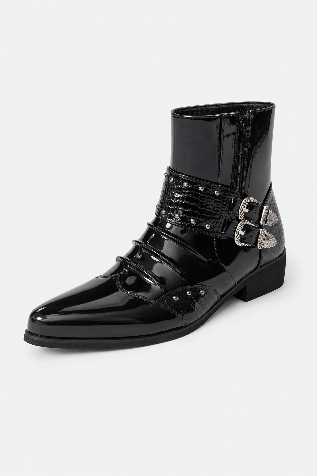 Bottines Homme Noires Vernies à Bout Pointu Croco et Boucle – Image 5