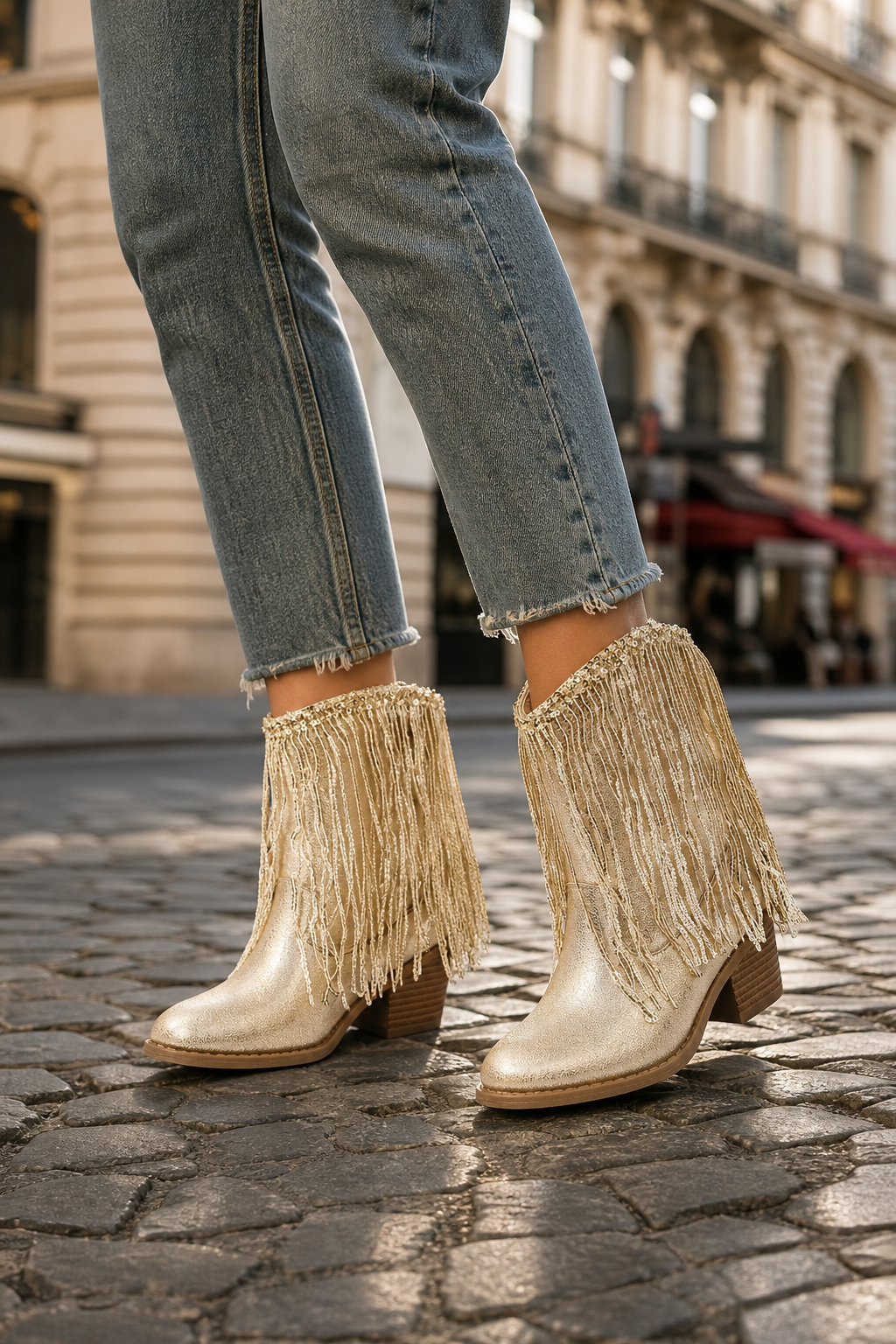 Bottines Santiags Dorées à Franges et Paillettes – Image 3