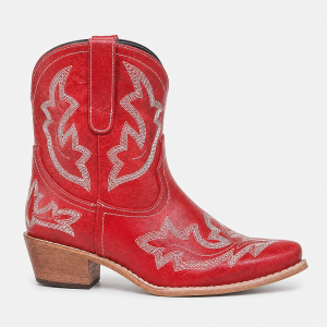 Bottines Santiags Rouges en Similicuir avec Broderies