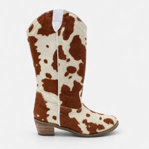 Santiags pour Enfant à Motif Vache Marron et Crème avec Zip
