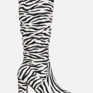 Bottes Hautes Plissées à Imprimé Zèbre et Bout Pointu