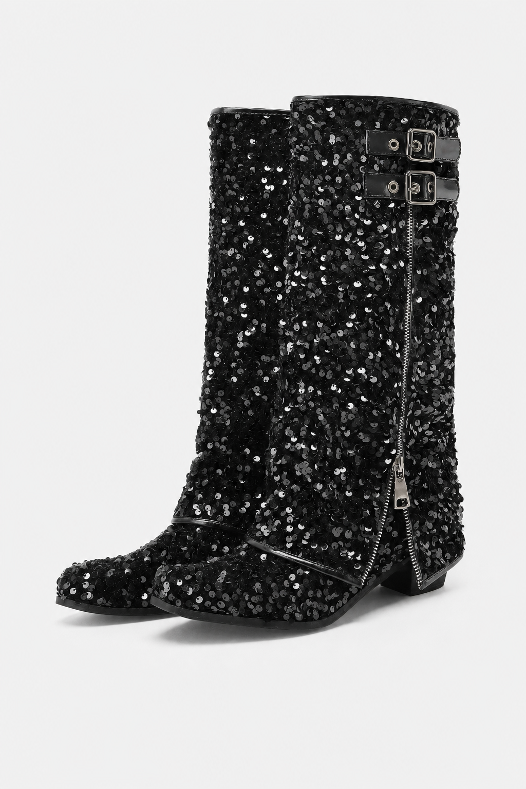 Bottes Santiags Pailletées Noires à Boucles – Image 5