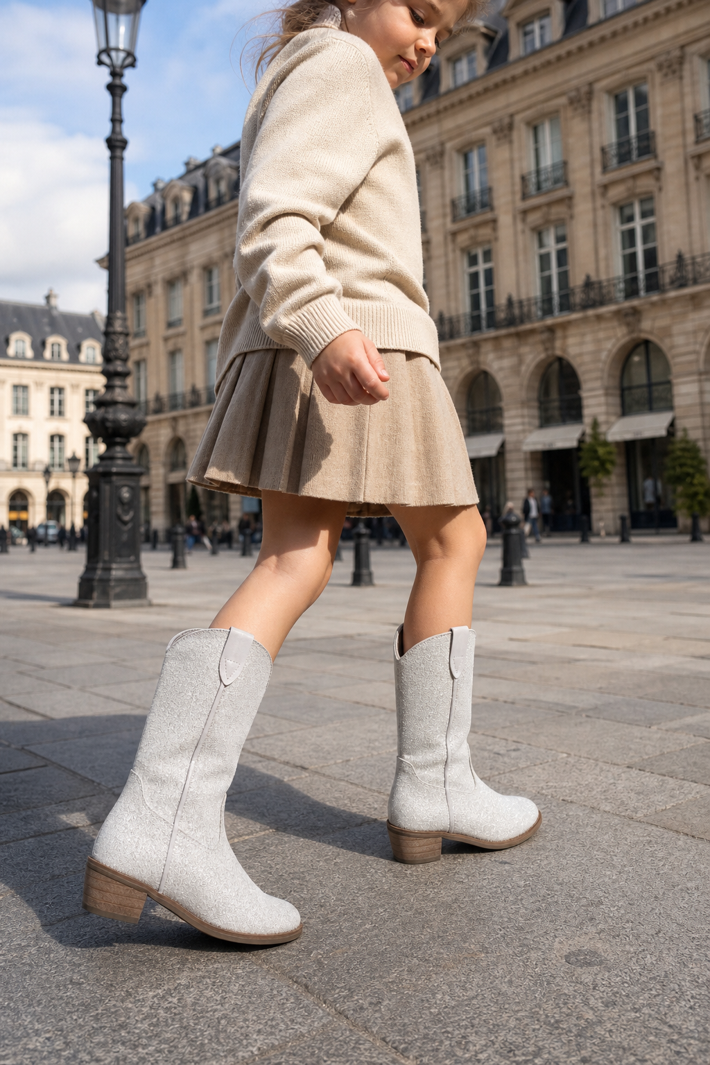 Bottes Santiags pour Enfant Pailletées Blanches – Image 3
